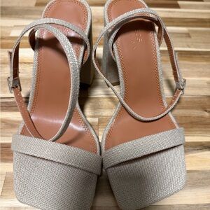 Beige Strappy Block Heel Sandals - Women